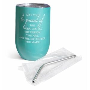 Inspirational Stainless Steel Insulated Tumbler with Straw in Teal color.